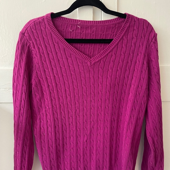 Pink V-Neck Cable Knit Sweater - Picture 1 of 3